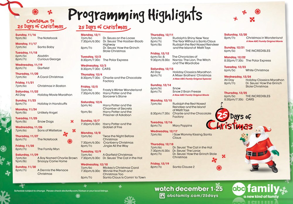 Abc Family 25 Days Of Christmas 2008 Schedule