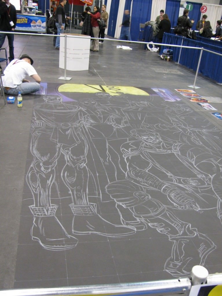 NYCC 09: Scenes from the Convention Floor: Chalk Watchmen Mural in Progress