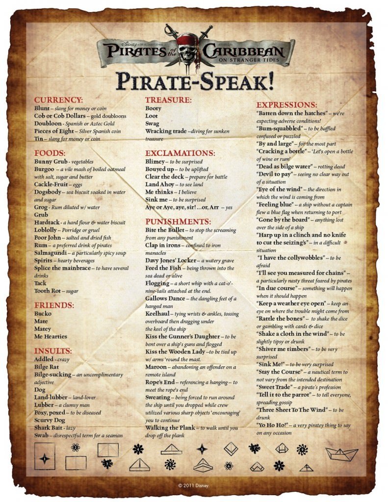 Pirates of the Caribbean Pirate Lexicon