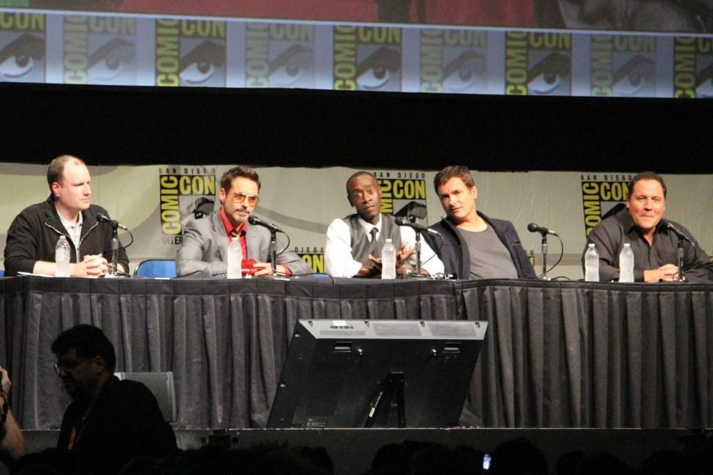 SDCC 2012: Marvels Iron Man 3 panel: Marvel Studios President of Production Kevin Feige, Robert Downey, Jr., Don Cheadle, director Shane Black, Jon Favreau