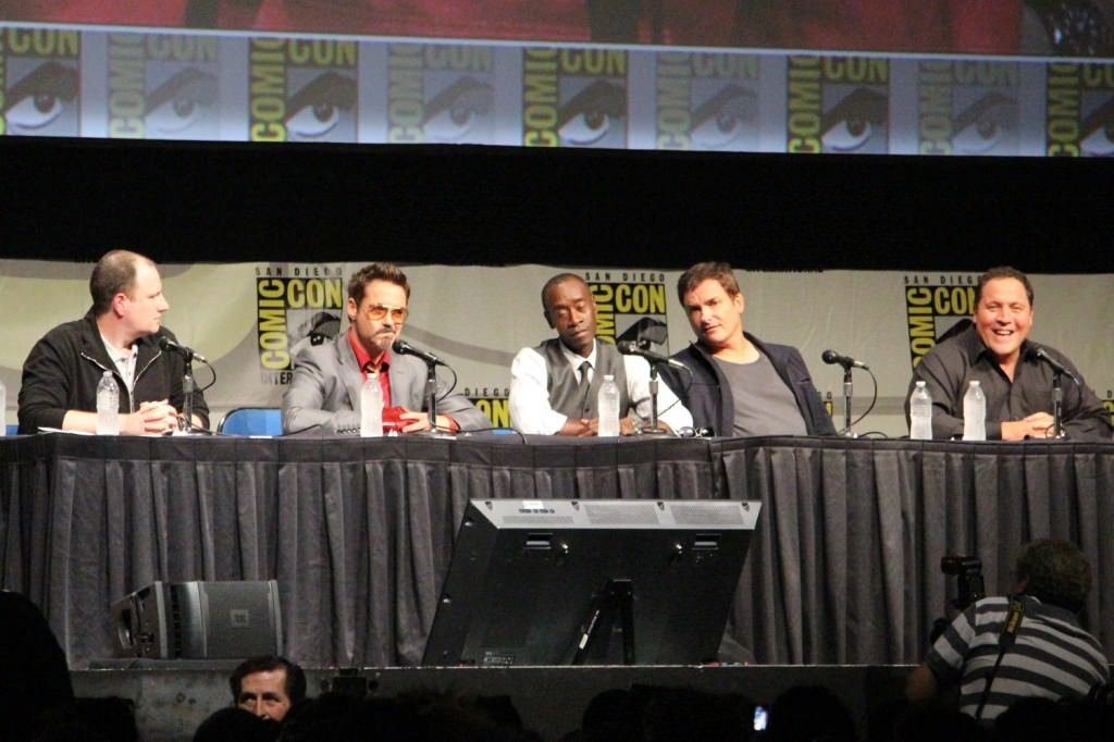 SDCC 2012: Marvels Iron Man 3 panel: Marvel Studios President of Production Kevin Feige, Robert Downey, Jr., Don Cheadle, director Shane Black, Jon Favreau