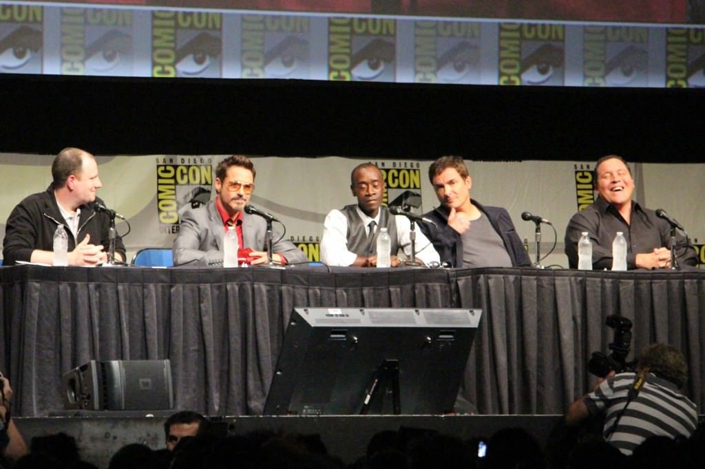 SDCC 2012: Marvels Iron Man 3 panel: Marvel Studios President of Production Kevin Feige, Robert Downey, Jr., Don Cheadle, director Shane Black, Jon Favreau