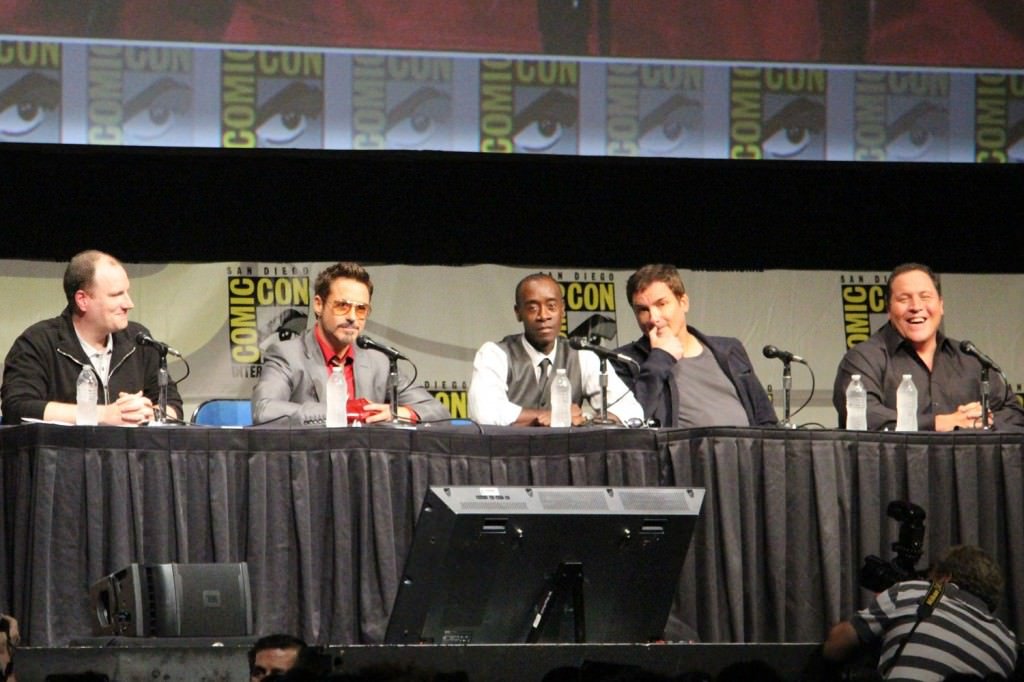 SDCC 2012: Marvels Iron Man 3 panel: Marvel Studios President of Production Kevin Feige, Robert Downey, Jr., Don Cheadle, director Shane Black, Jon Favreau