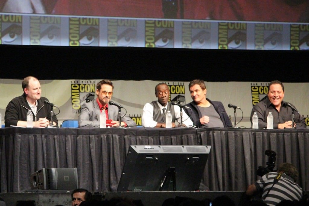 SDCC 2012: Marvels Iron Man 3 panel: Marvel Studios President of Production Kevin Feige, Robert Downey, Jr., Don Cheadle, director Shane Black, Jon Favreau