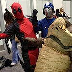 Deadpool, Cobra Commander, and Jabba the Hutt cosplay