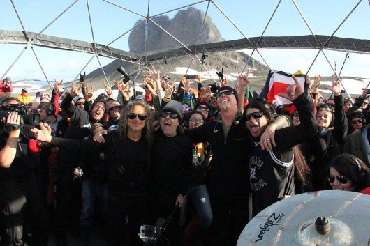 Metallica Antarctica Concert the band poses with the crowd
