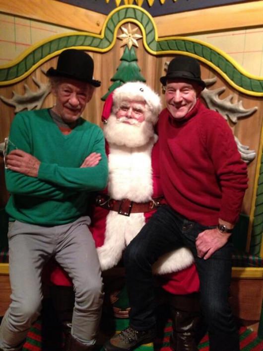 Ian McKellen and Patrick Stewart With Santa