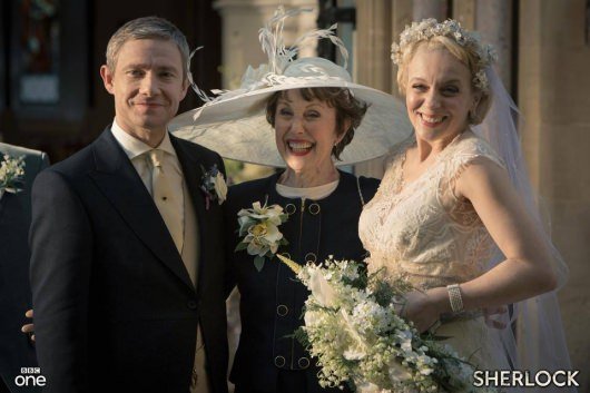 Sherlock wedding John Watson (Martin Freeman), Mrs. Hudson, Mary Morstan (Amanda Abbington) Season 3 Episode 2
