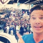 THE HOBBIT: THE BATTLE OF THE FIVE ARMIES star Benedict Cumberbatch selfie at Warner Bros. booth at SDCC 2014.
