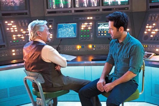 Michael Douglas and Paul Rudd on the set of Marvel Studios' Ant-Man