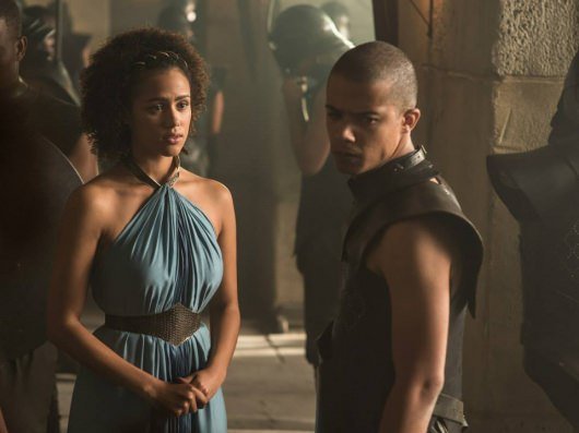 Game Of Thrones Season 5 Nathalie Emmanuel as Missandei and Jacob Anderson as Grey Worm