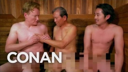 Conan O'Brien and Steven Yeun naked at Korean Spa on Conan