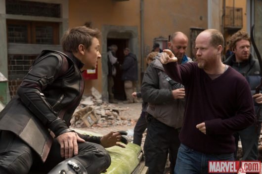 Jeremy Renner and Joss Whedon In Avengers Age Of Ultron