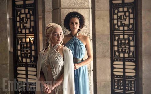 Game Of Thrones Season 5 Emilia Clarke as Daenerys and Nathalie Emmanuel as Missandei in Meereen