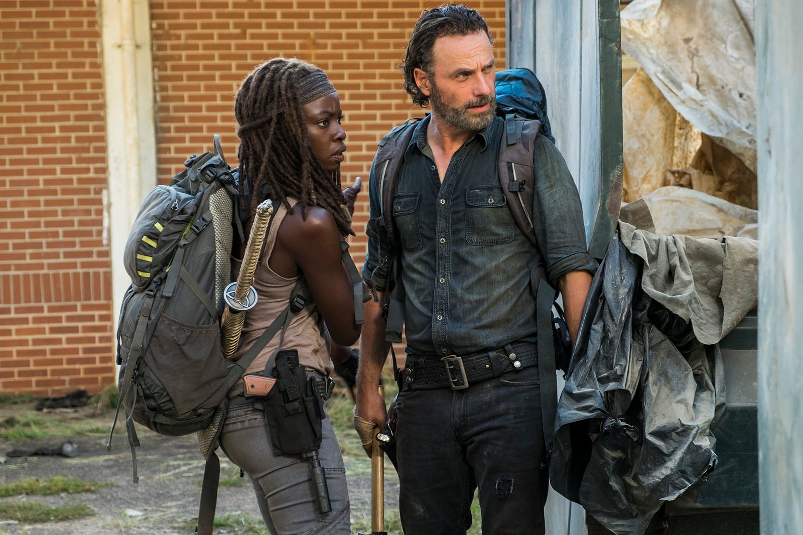 Andrew Lincoln As Rick Grimes Danai Gurira As MichonneÂ The Walking Dead 3437